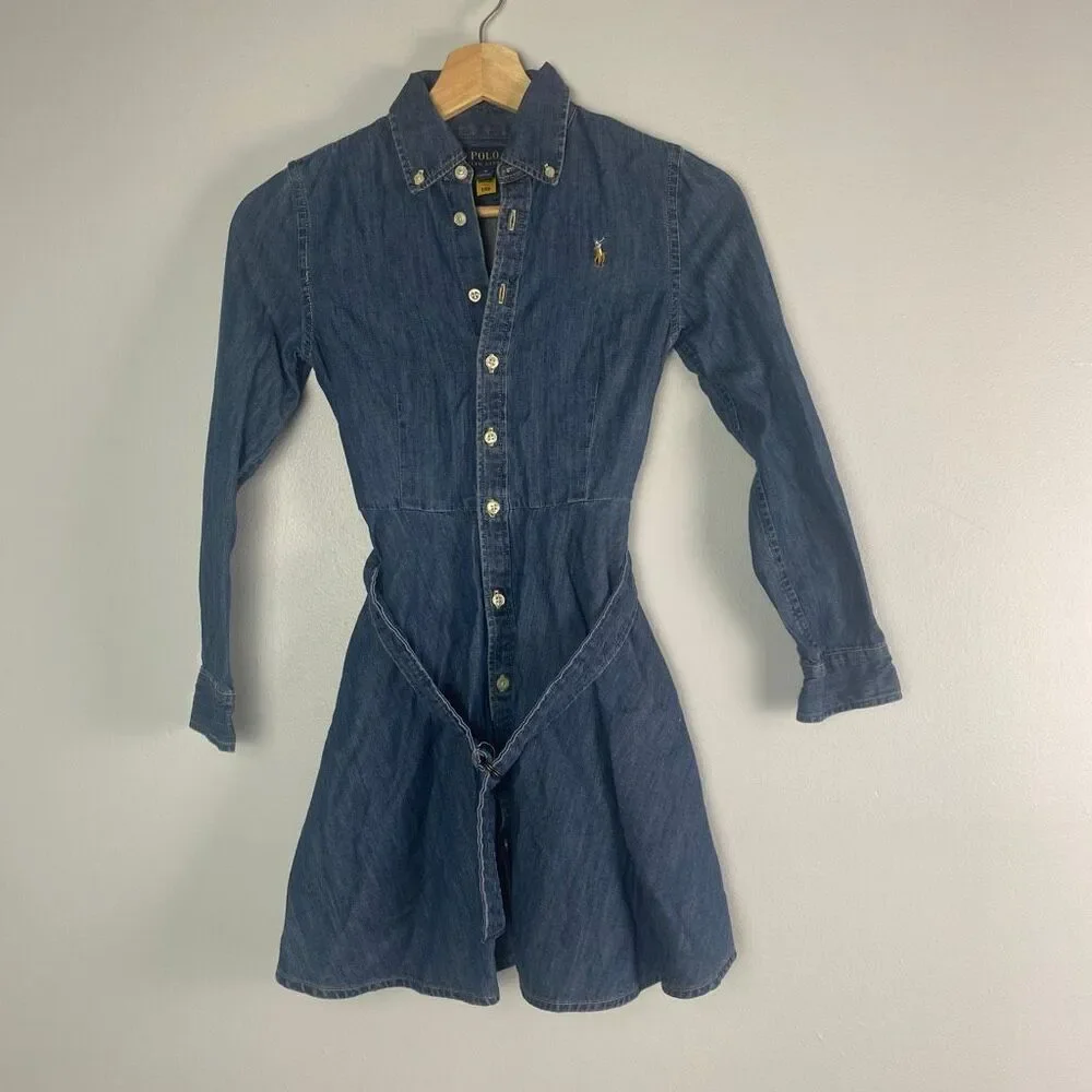 Polo Ralph Lauren Girls Belted Cotton Denim Shirtdress